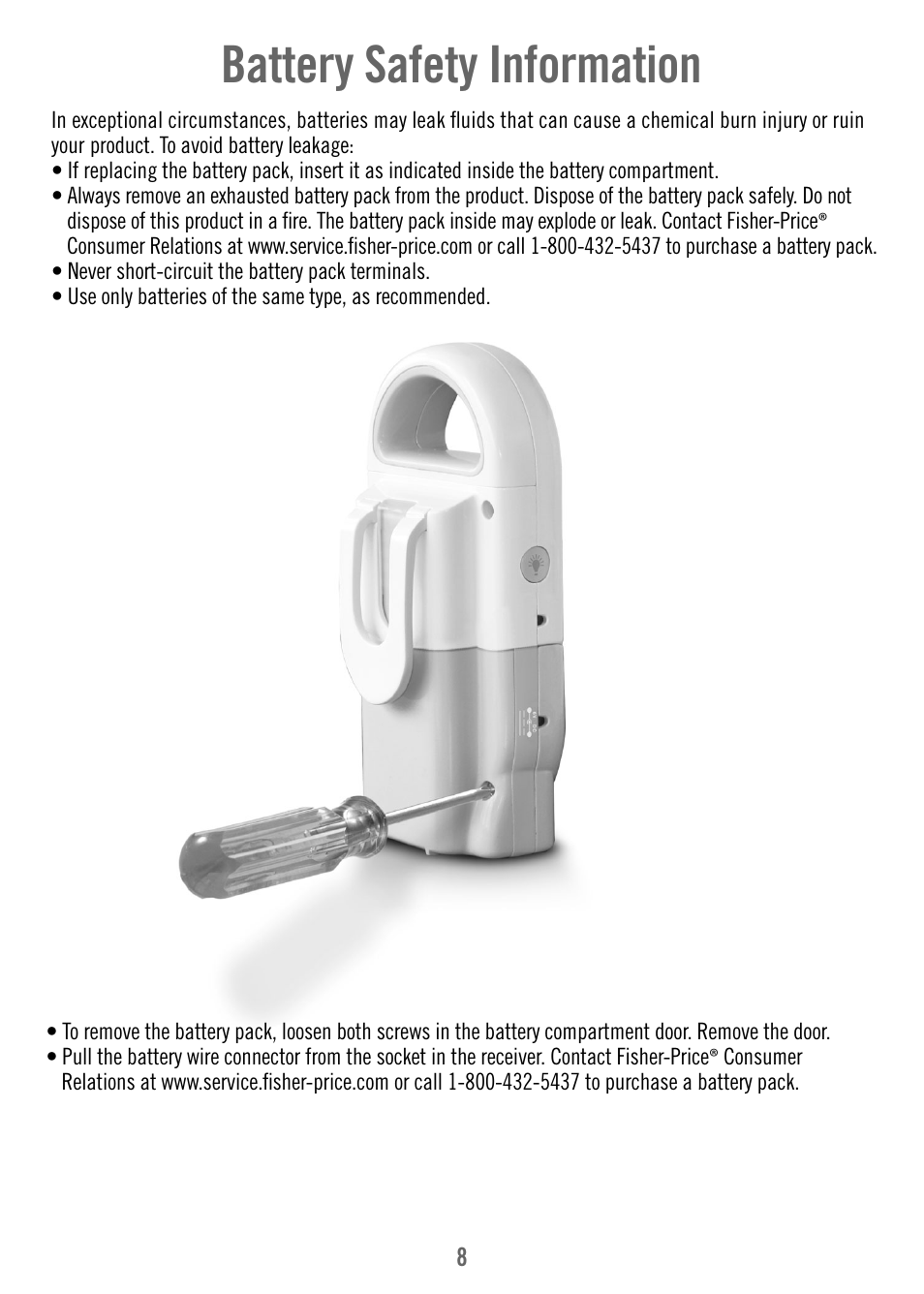 Battery safety information | Fisher-Price T4841 User Manual | Page 8 / 16