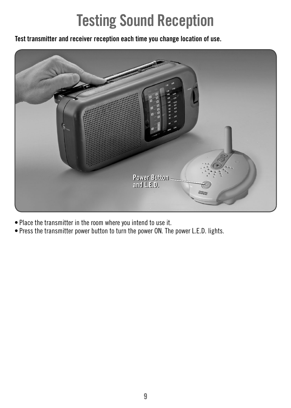 Testing sound reception | Fisher-Price T4841 User Manual | Page 9 / 16