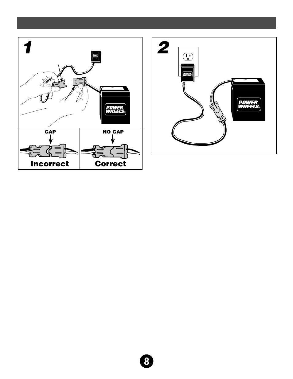 Battery charging, Incorrect correct | Fisher-Price KAWASAKI MOJAVE 78473 User Manual | Page 8 / 32