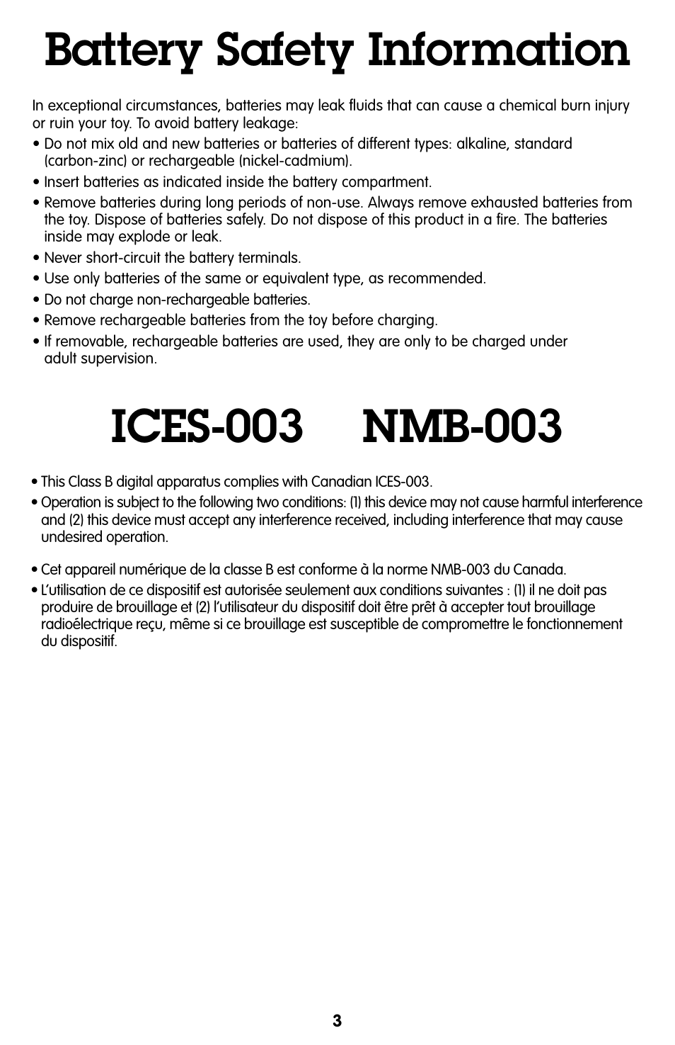 Battery safety information | Fisher-Price GEOTRAX T7161 User Manual | Page 3 / 6