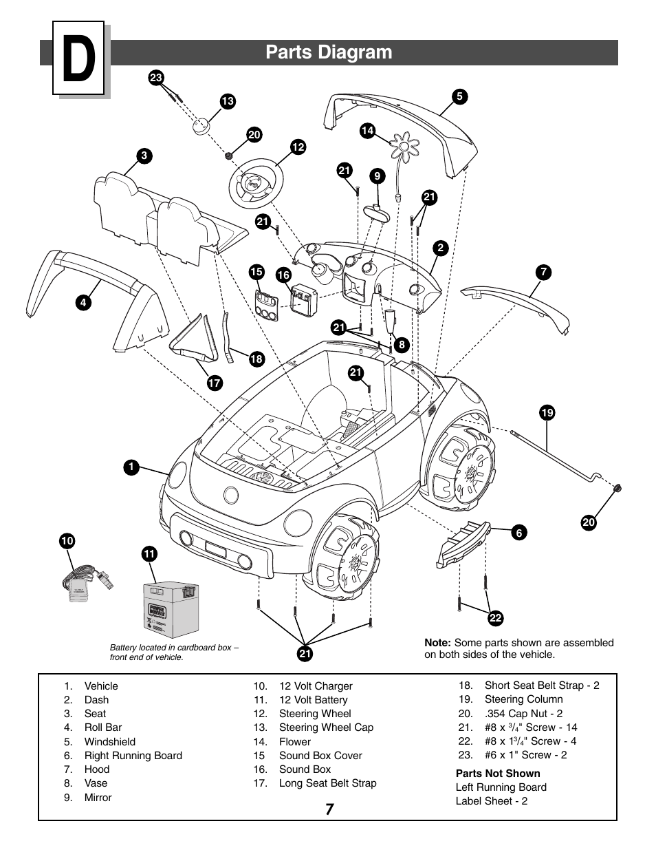 Parts diagram | Fisher-Price DUNE NEW BEETLE H0150 User Manual | Page 7 / 28