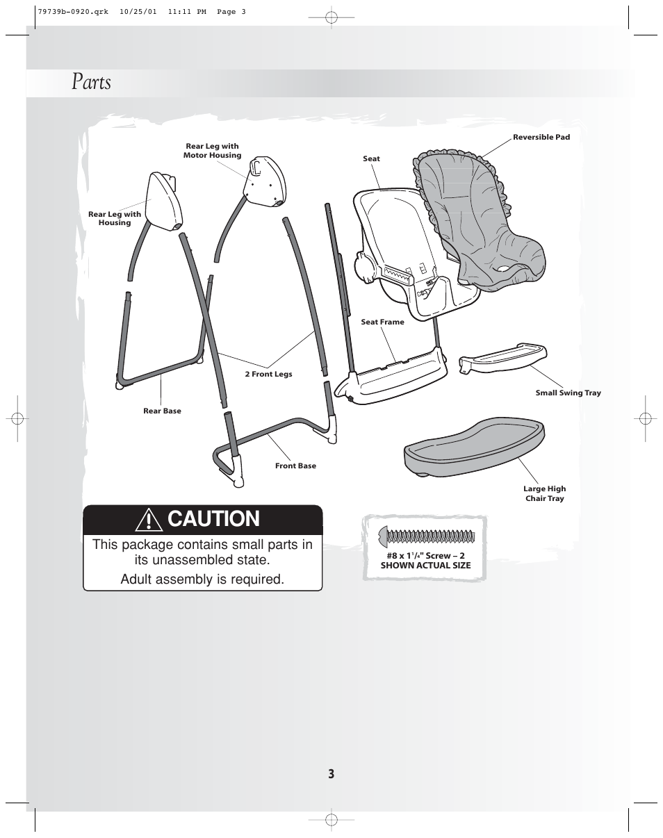 Parts, Caution | Fisher-Price SWING 'N MEALS 79739 User Manual | Page 3 / 14