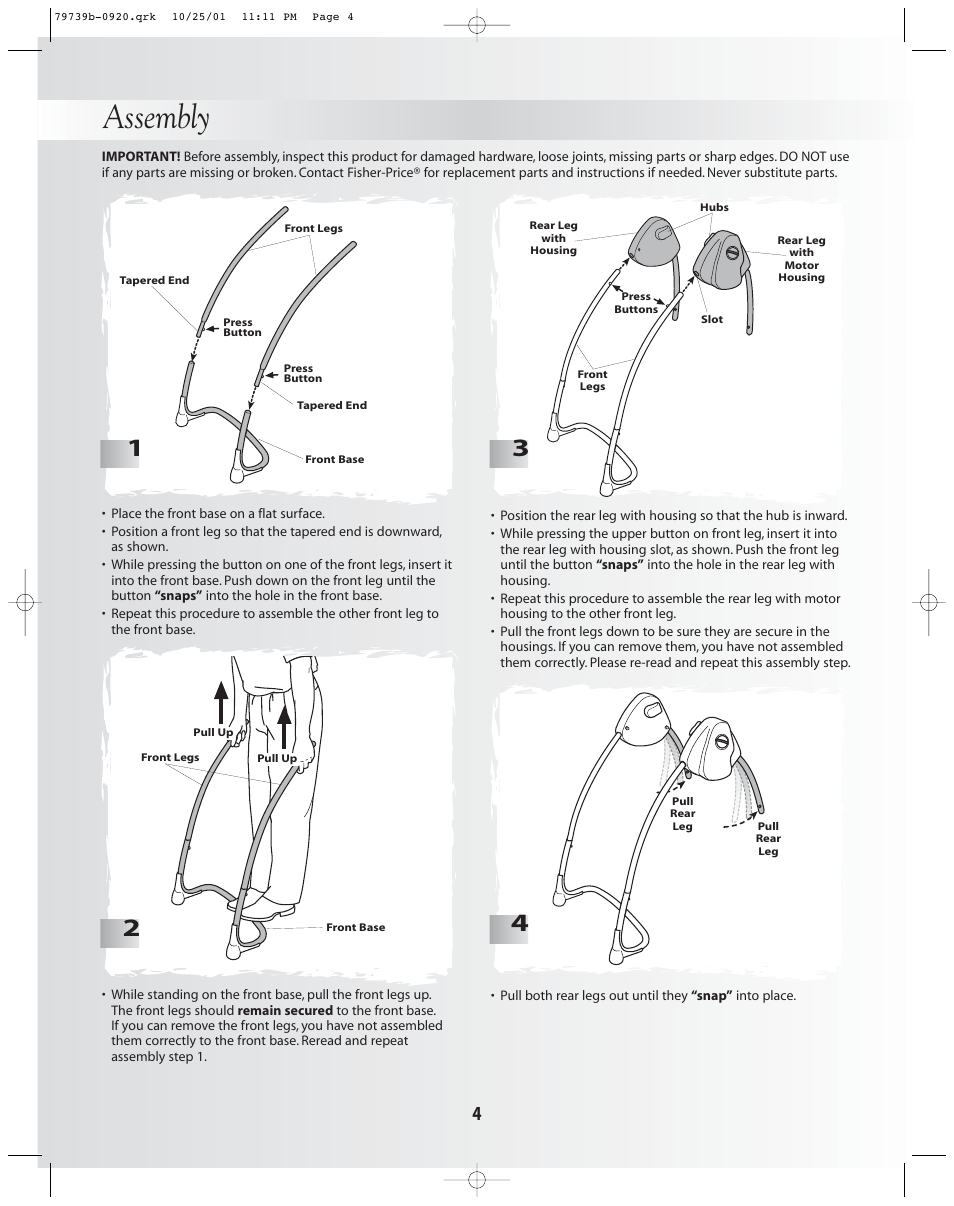Assembly | Fisher-Price SWING 'N MEALS 79739 User Manual | Page 4 / 14