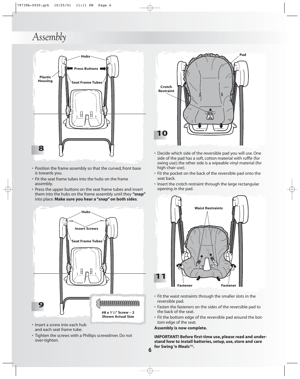 Assembly | Fisher-Price SWING 'N MEALS 79739 User Manual | Page 6 / 14
