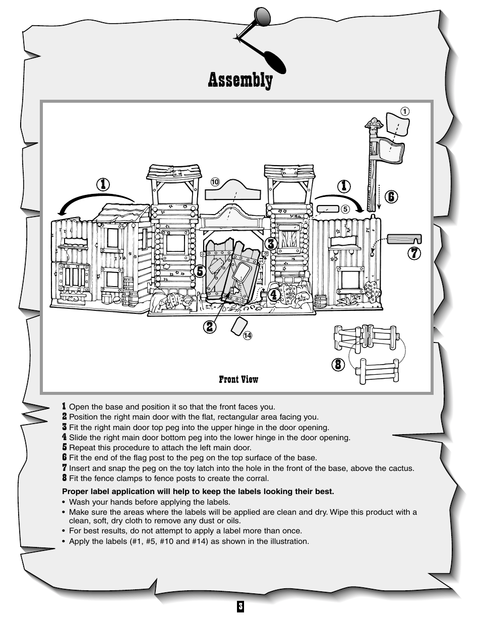 Assembly | Fisher-Price FORT DAKOTA 77029 User Manual | Page 3 / 6