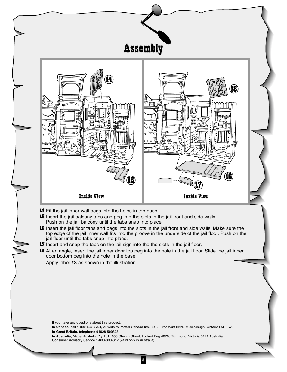 Assembly | Fisher-Price FORT DAKOTA 77029 User Manual | Page 5 / 6