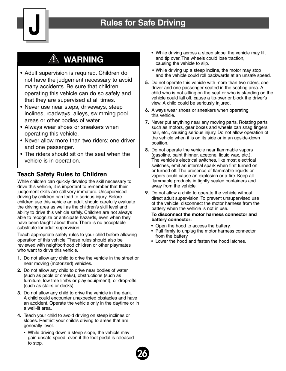 Rules for safe driving, Warning | Fisher-Price BARBIE 78478 User Manual | Page 26 / 38