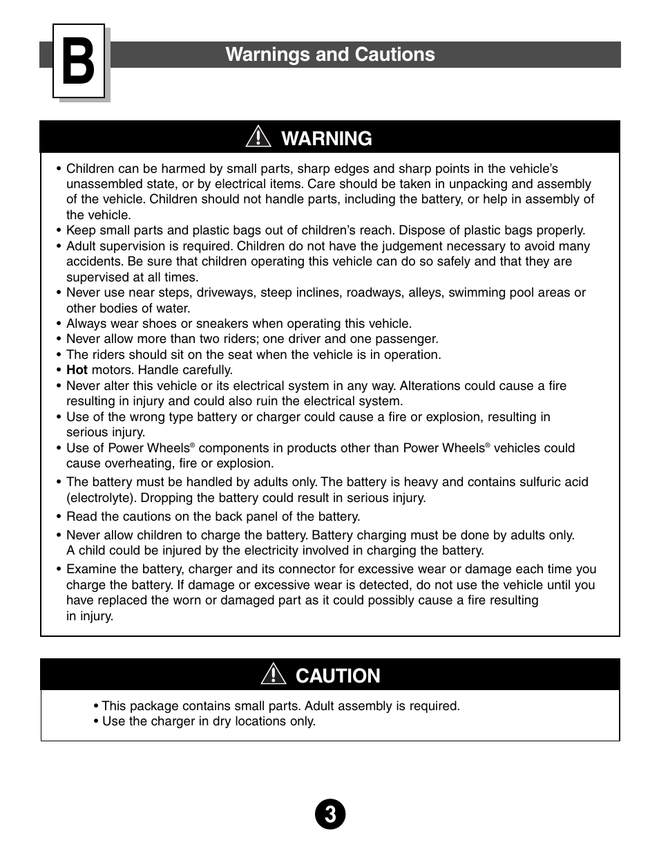 Warning, Warnings and cautions, Caution | Fisher-Price BARBIE 78478 User Manual | Page 3 / 38
