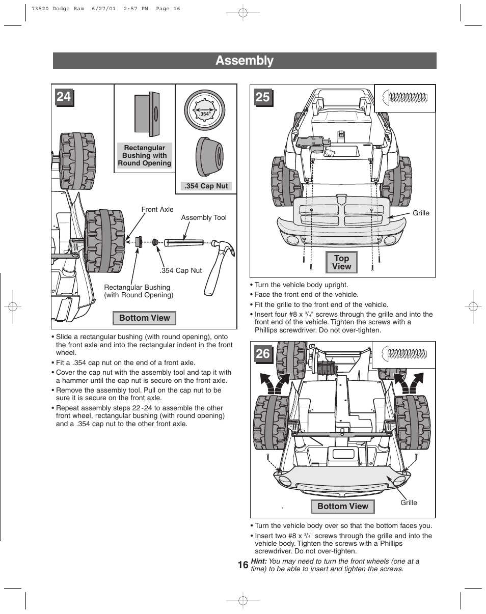 Assembly | Fisher-Price DODGE 73520 User Manual | Page 16 / 36