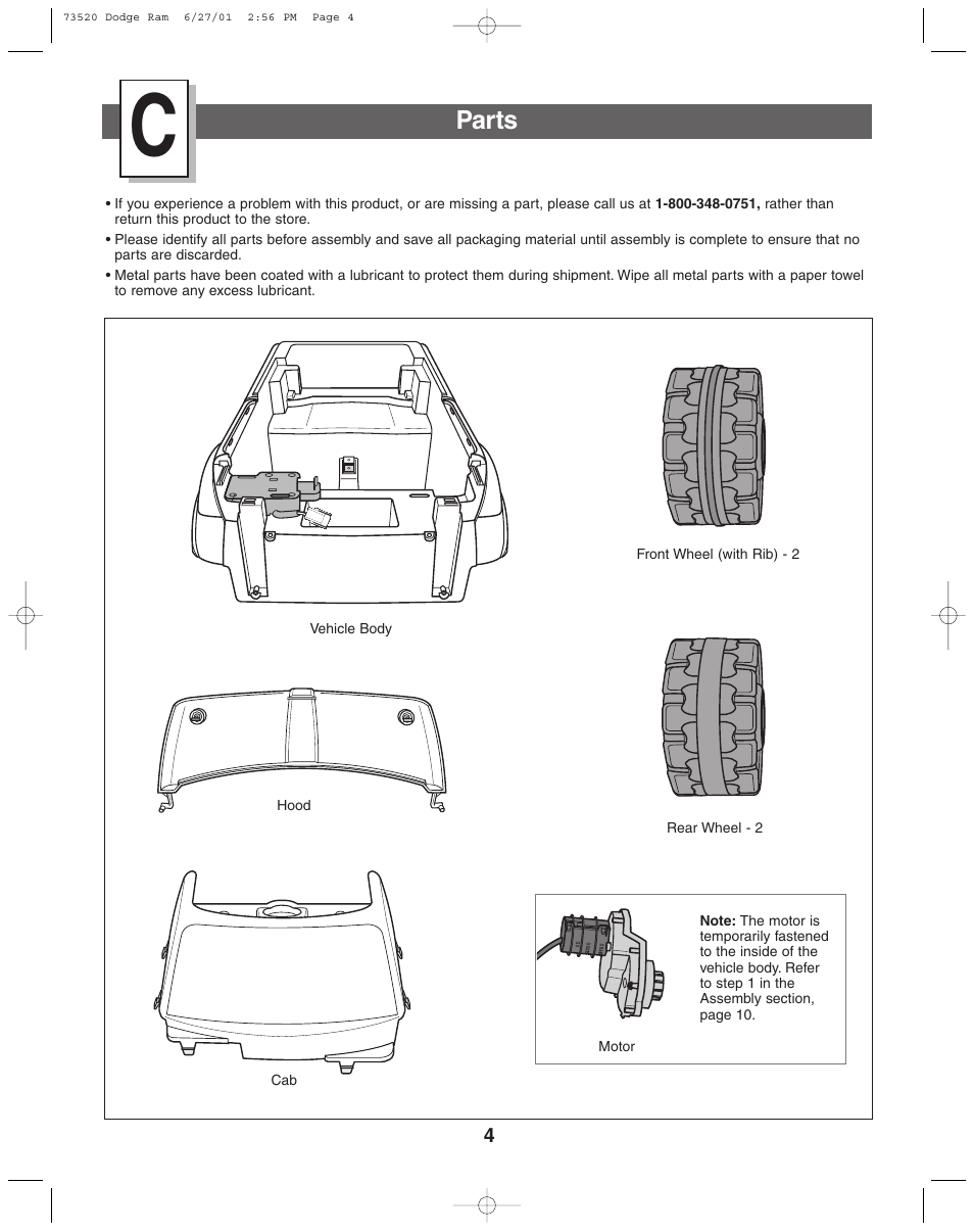 Parts | Fisher-Price DODGE 73520 User Manual | Page 4 / 36