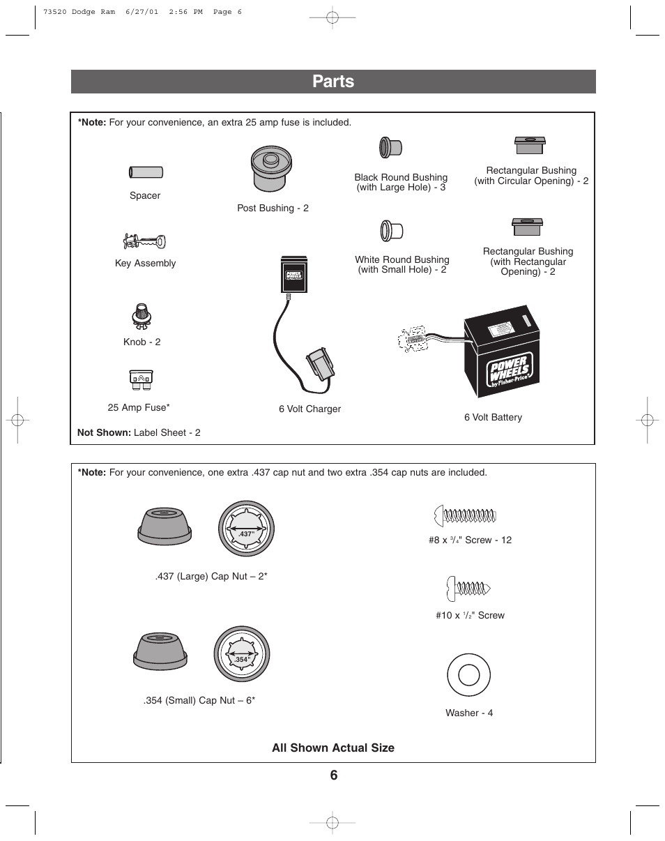 Parts | Fisher-Price DODGE 73520 User Manual | Page 6 / 36