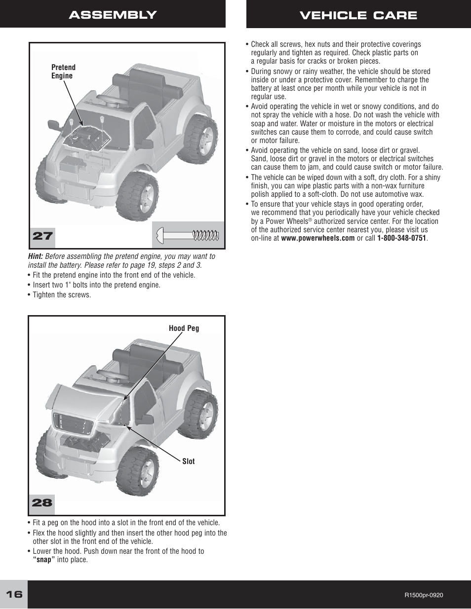 27 28 vehicle care, Assembly | Fisher-Price F-150 User Manual | Page 16 / 28