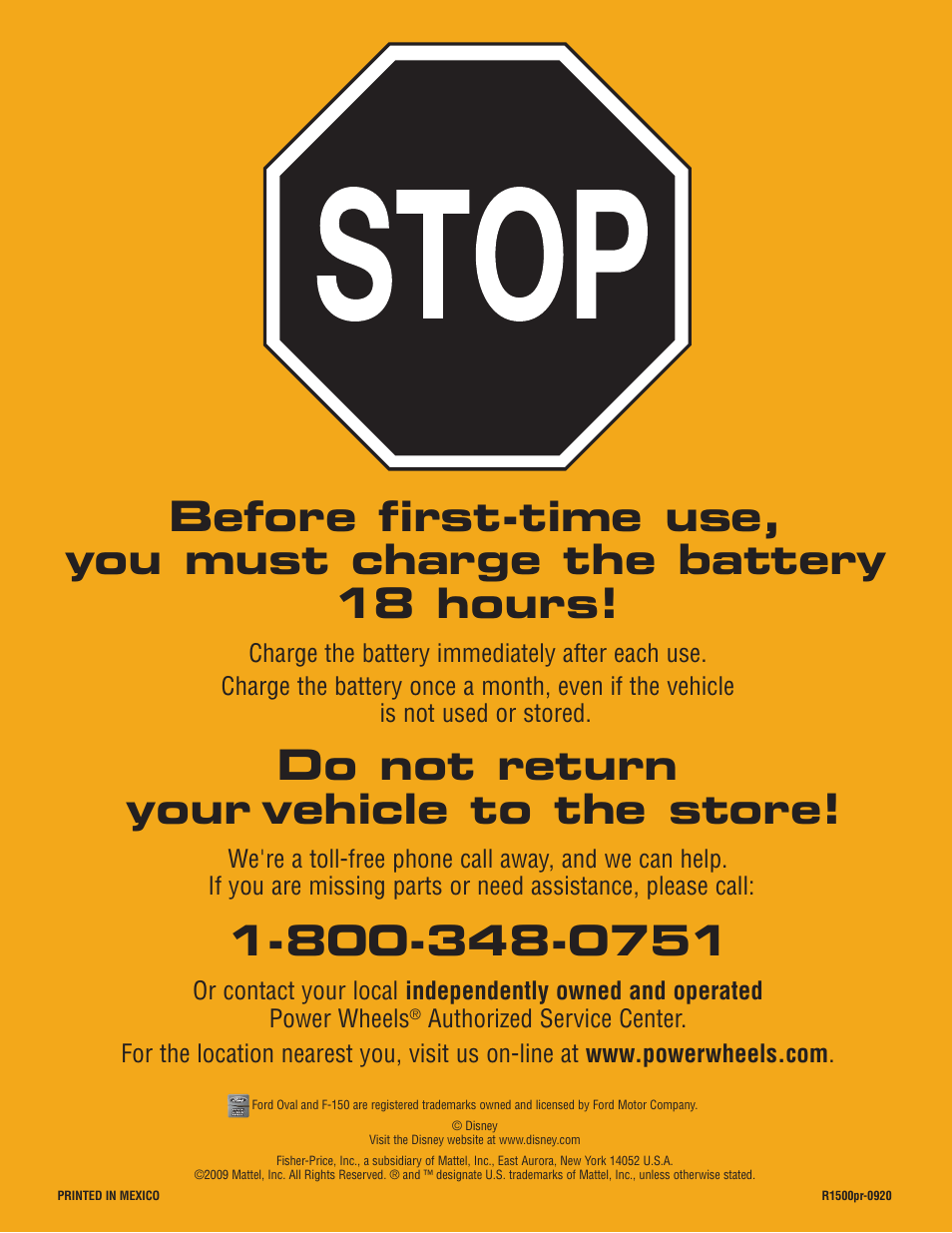 Do not return your vehicle to the store | Fisher-Price F-150 User Manual | Page 28 / 28