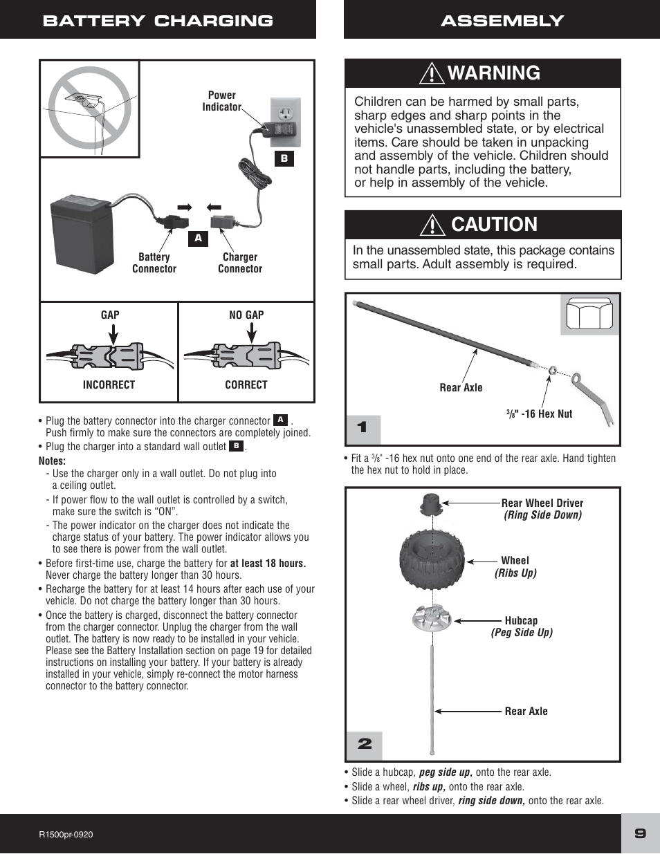 Warning, Caution, Battery charging | Assembly | Fisher-Price F-150 User Manual | Page 9 / 28