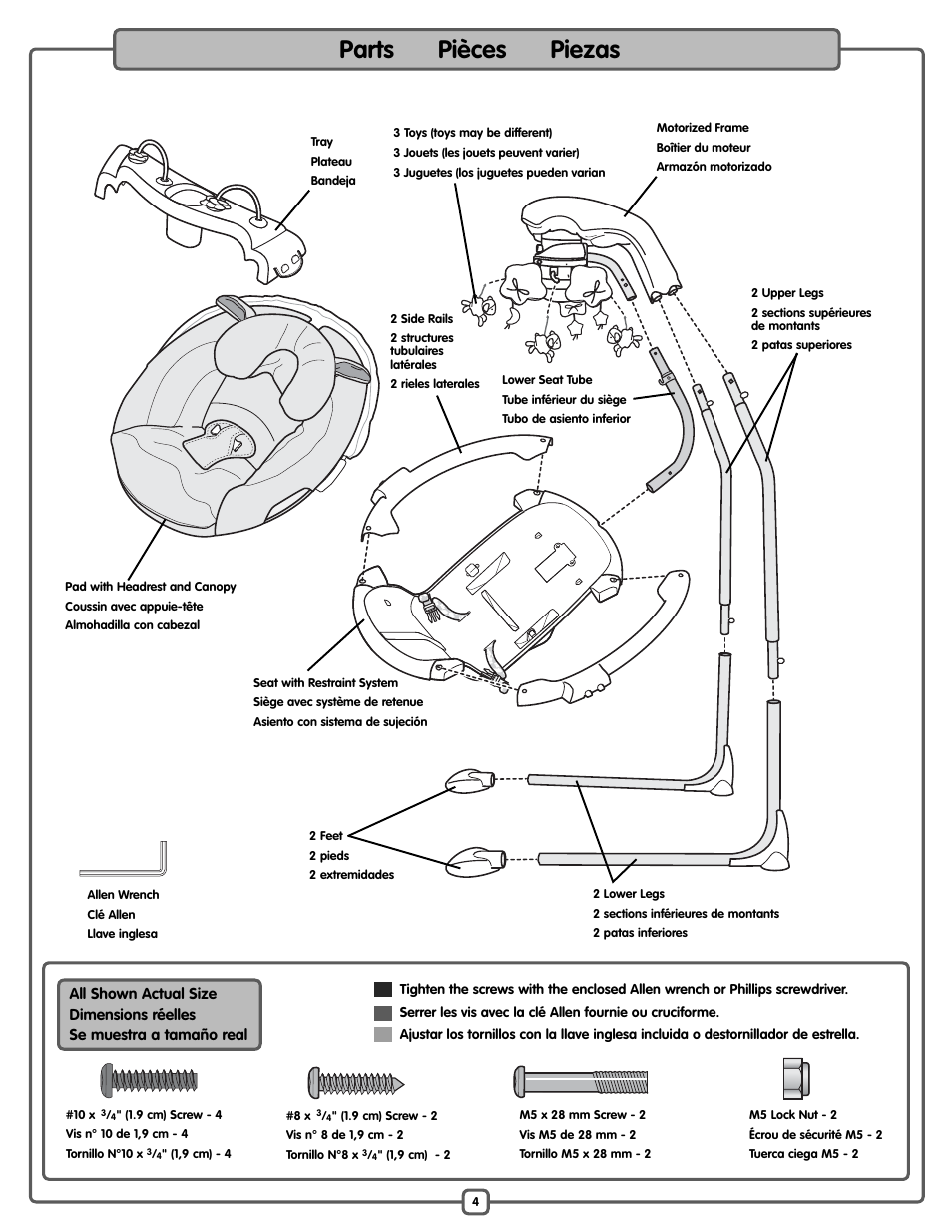 Parts pièces piezas | Fisher-Price P0098 User Manual | Page 4 / 24