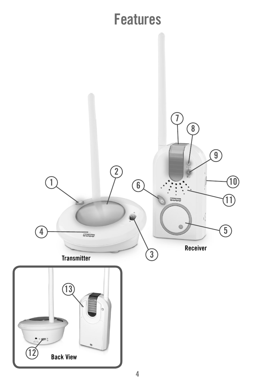 Features | Fisher-Price V4340 User Manual | Page 4 / 12