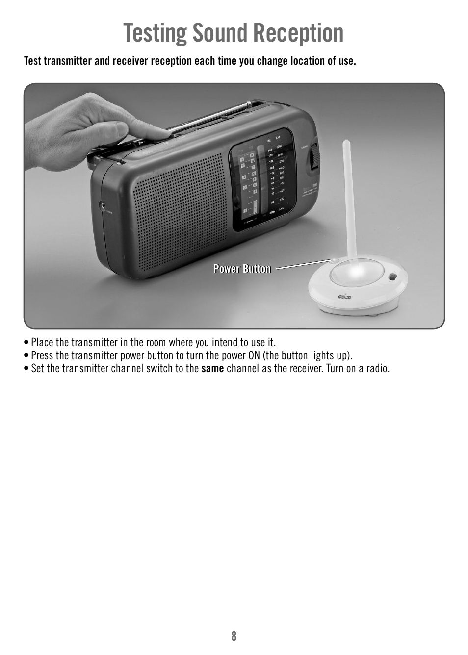 Testing sound reception | Fisher-Price V4340 User Manual | Page 8 / 12