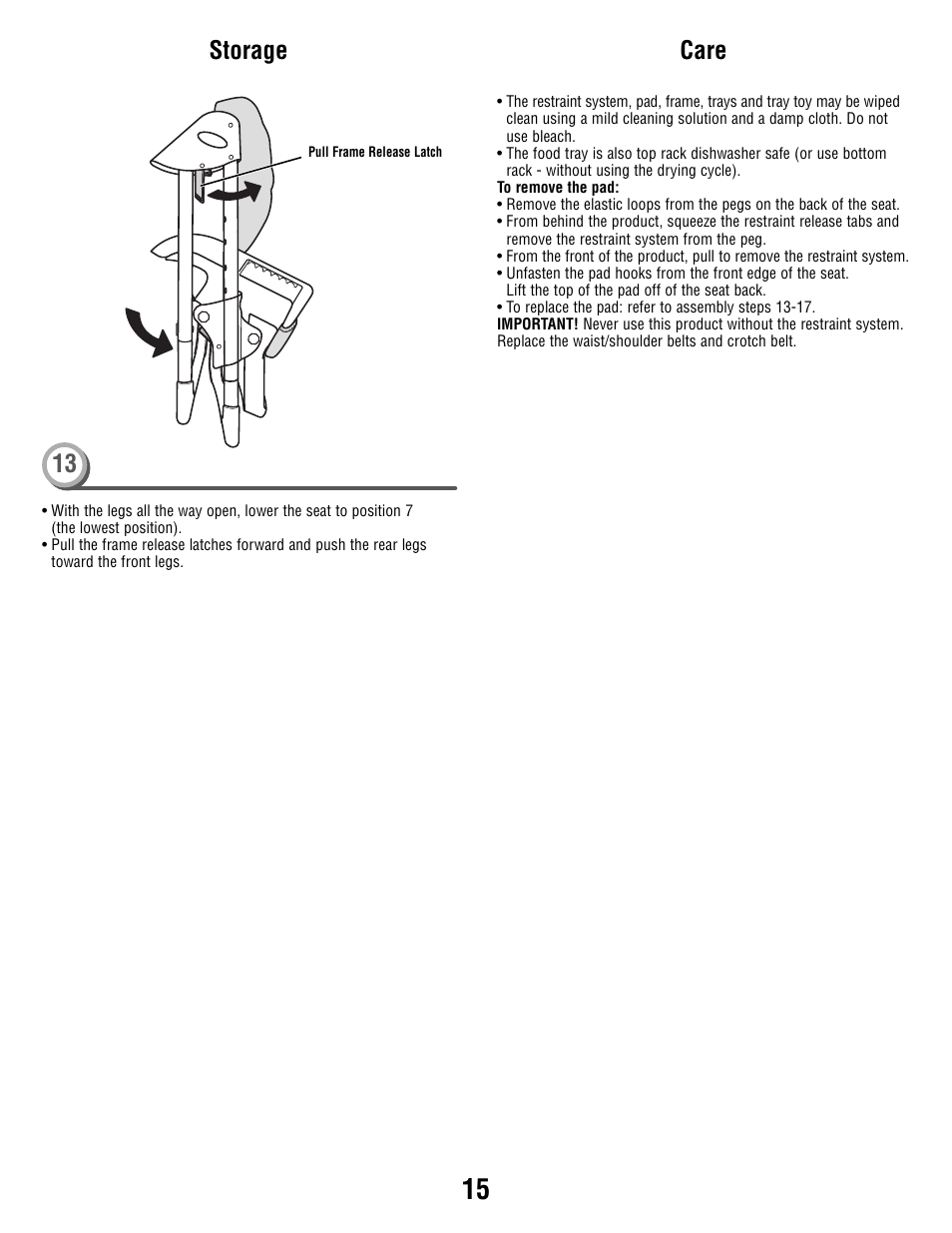 Storage, Care | Fisher-Price P5755 User Manual | Page 15 / 16