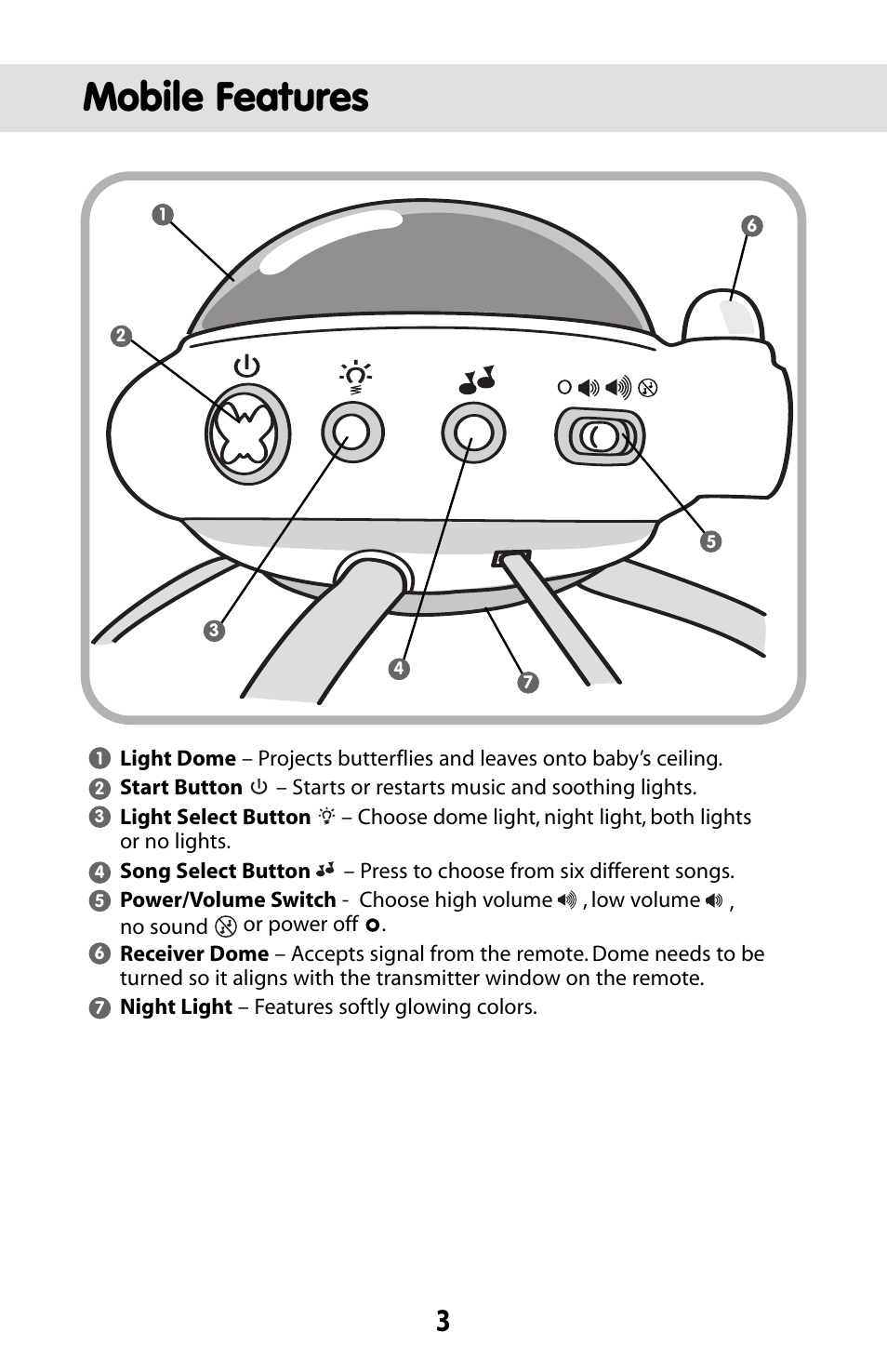 Mobile features | Fisher-Price BUTTERFLY DREAMS C0108 User Manual | Page 3 / 16