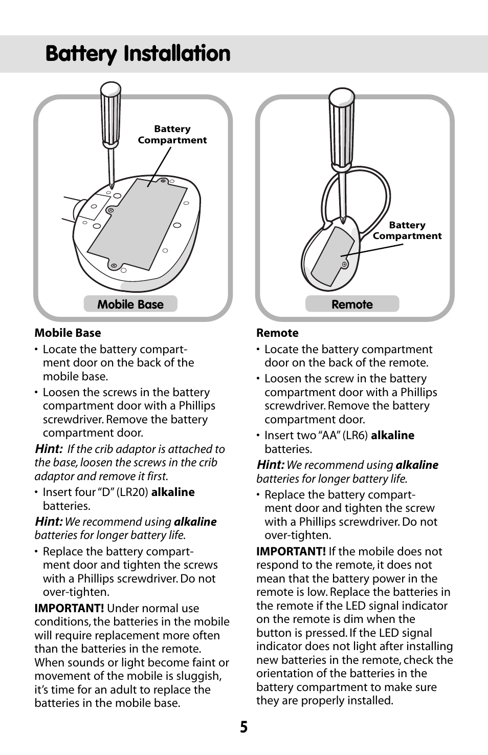 Battery installation | Fisher-Price BUTTERFLY DREAMS C0108 User Manual | Page 5 / 16