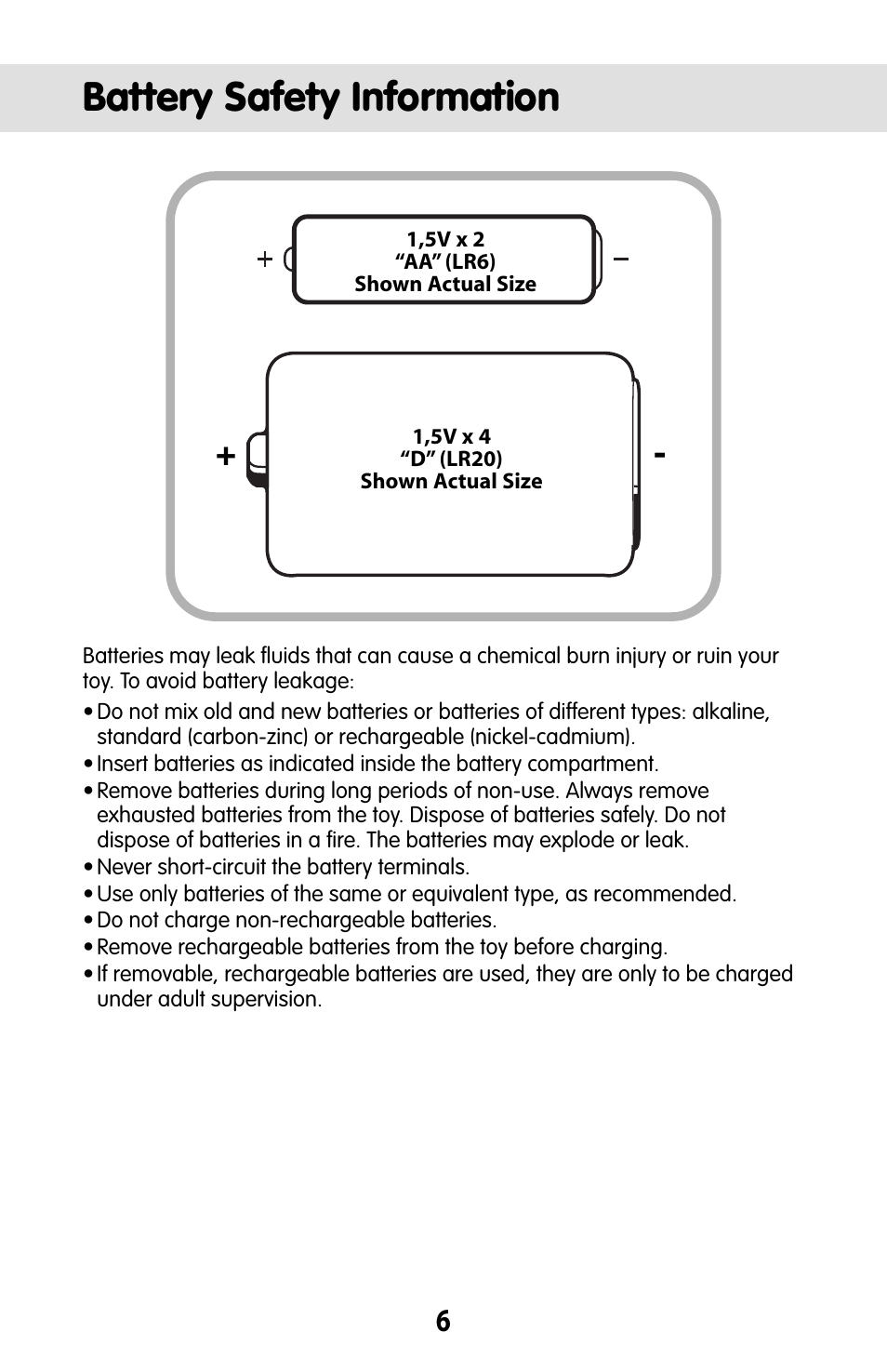 Battery safety information | Fisher-Price BUTTERFLY DREAMS C0108 User Manual | Page 6 / 16