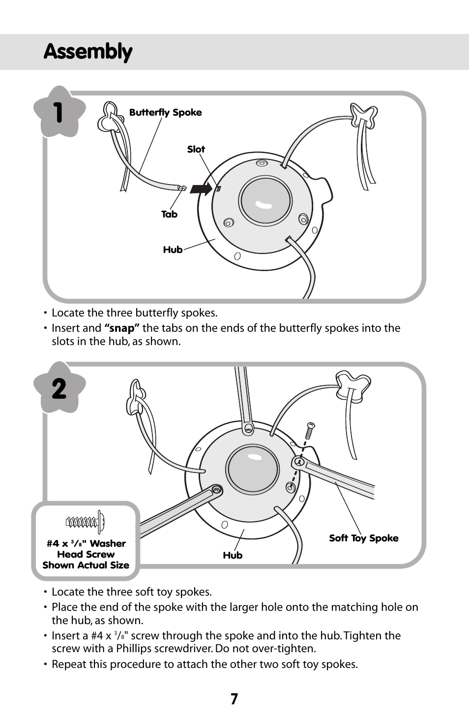 Assembly | Fisher-Price BUTTERFLY DREAMS C0108 User Manual | Page 7 / 16