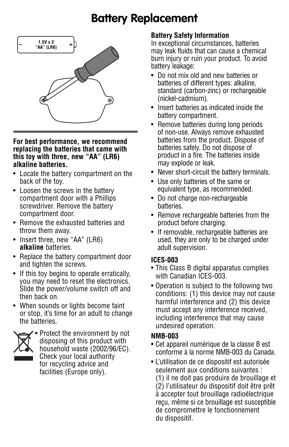 Battery replacement | Fisher-Price P5334 User Manual | Page 2 / 4