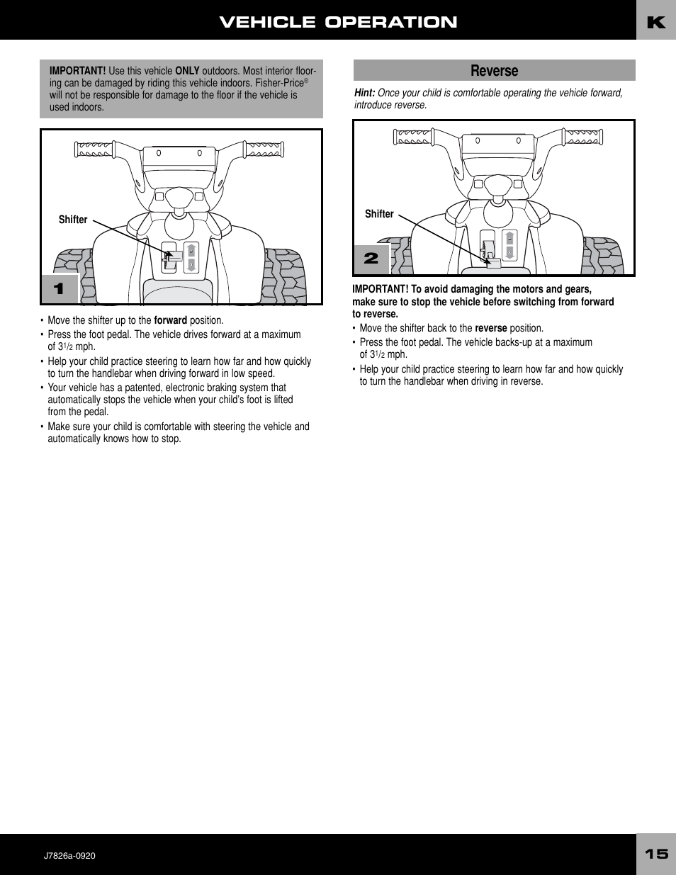 Vehicle operation, Reverse | Fisher-Price BARBIE J7826 User Manual | Page 15 / 20