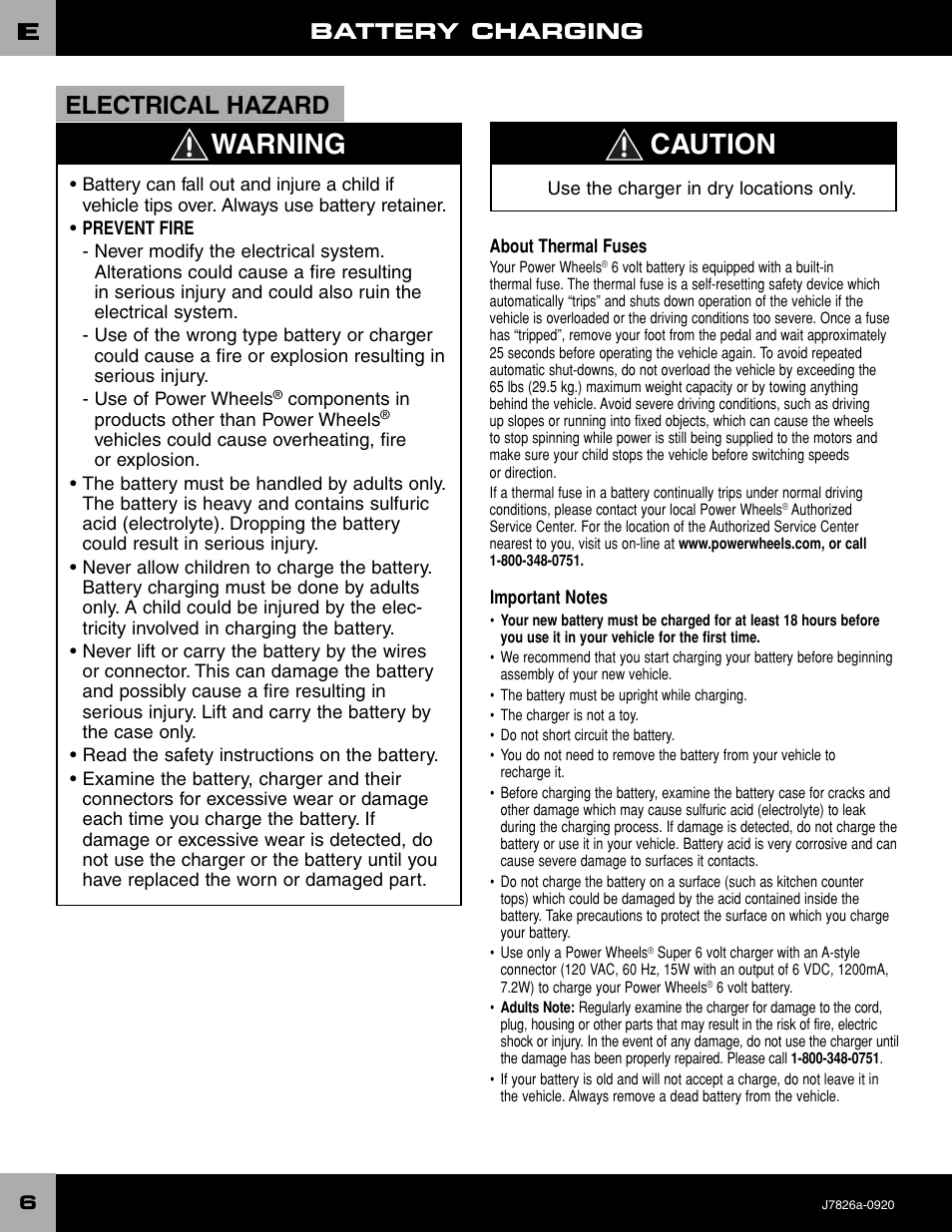 Warning, Caution, Electrical hazard | Battery charging | Fisher-Price BARBIE J7826 User Manual | Page 6 / 20