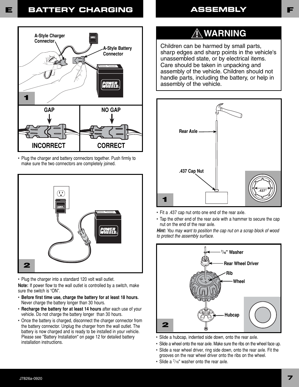 Warning, Battery charging, Incorrect correct | Assembly | Fisher-Price BARBIE J7826 User Manual | Page 7 / 20