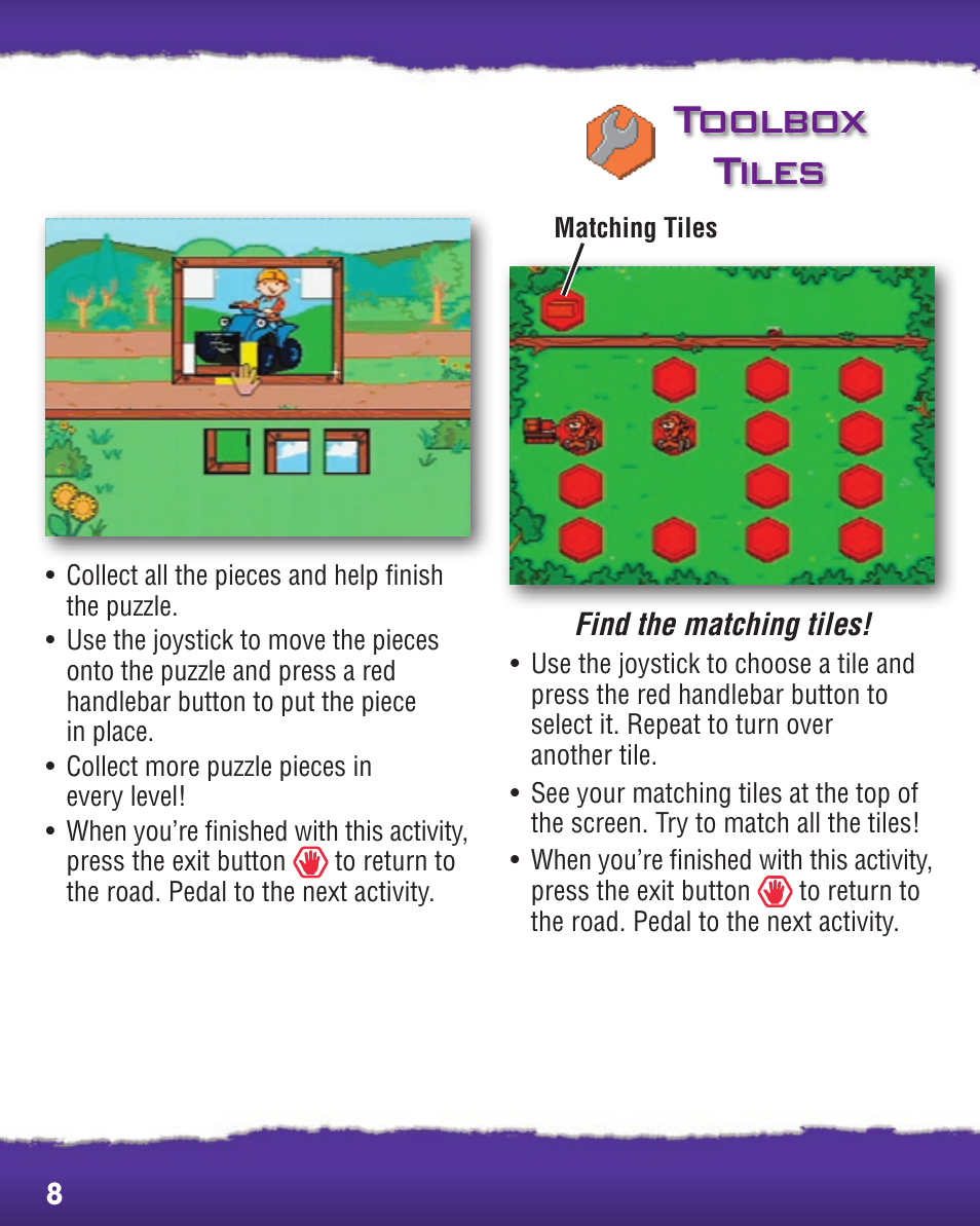 Toolbox tiles | Fisher-Price SMART CYCLE EXTREME P8897 User Manual | Page 8 / 20