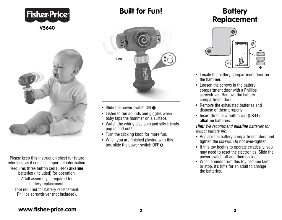 Fisher-Price V5640 User Manual | 2 pages