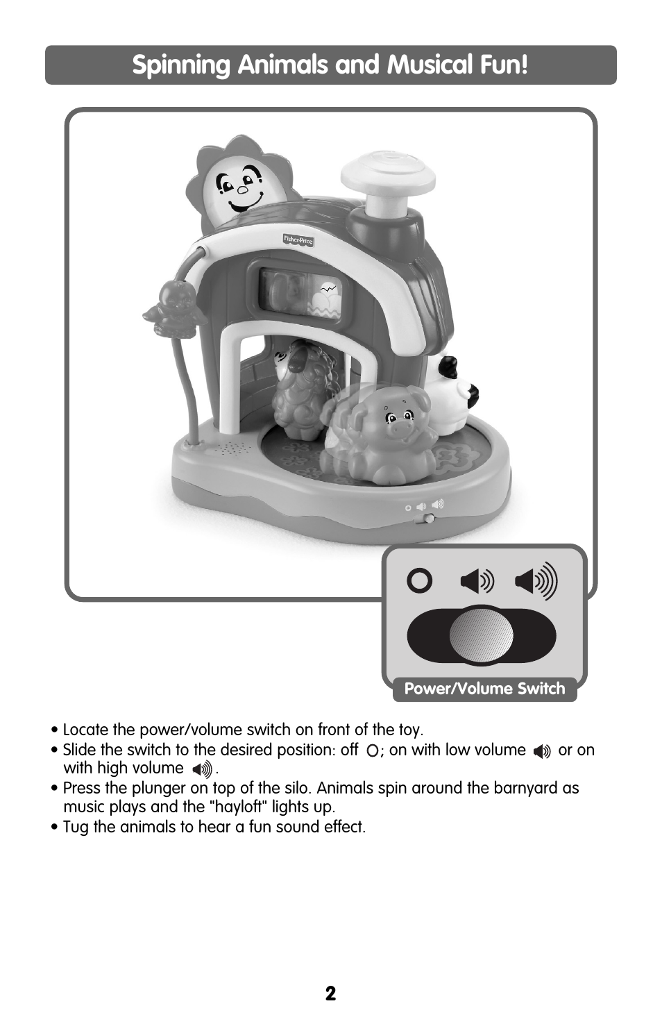 Spinning animals and musical fun | Fisher-Price G9450 User Manual | Page 2 / 4