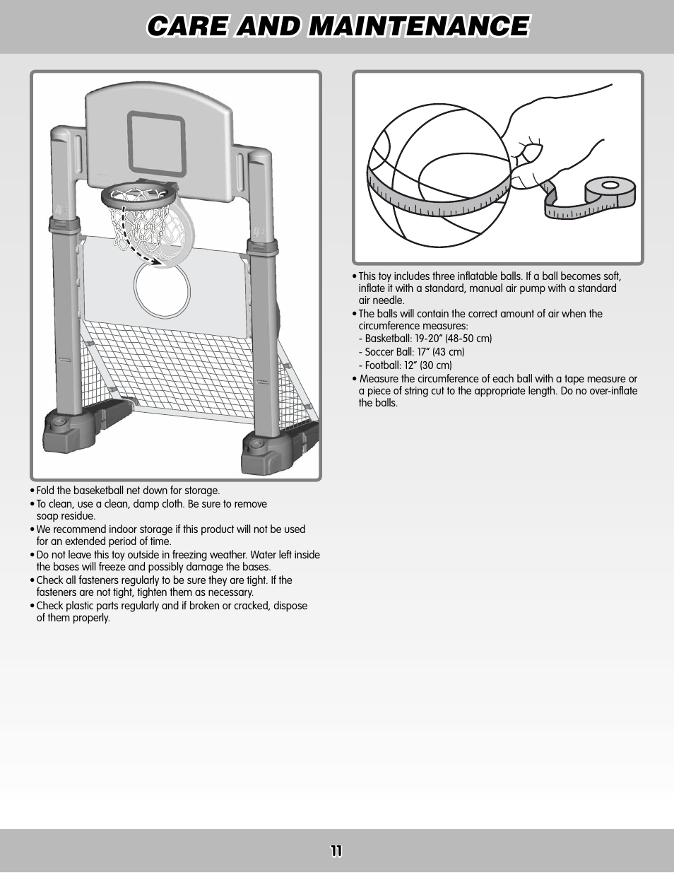 Care and maintenance | Fisher-Price M5726 User Manual | Page 11 / 12