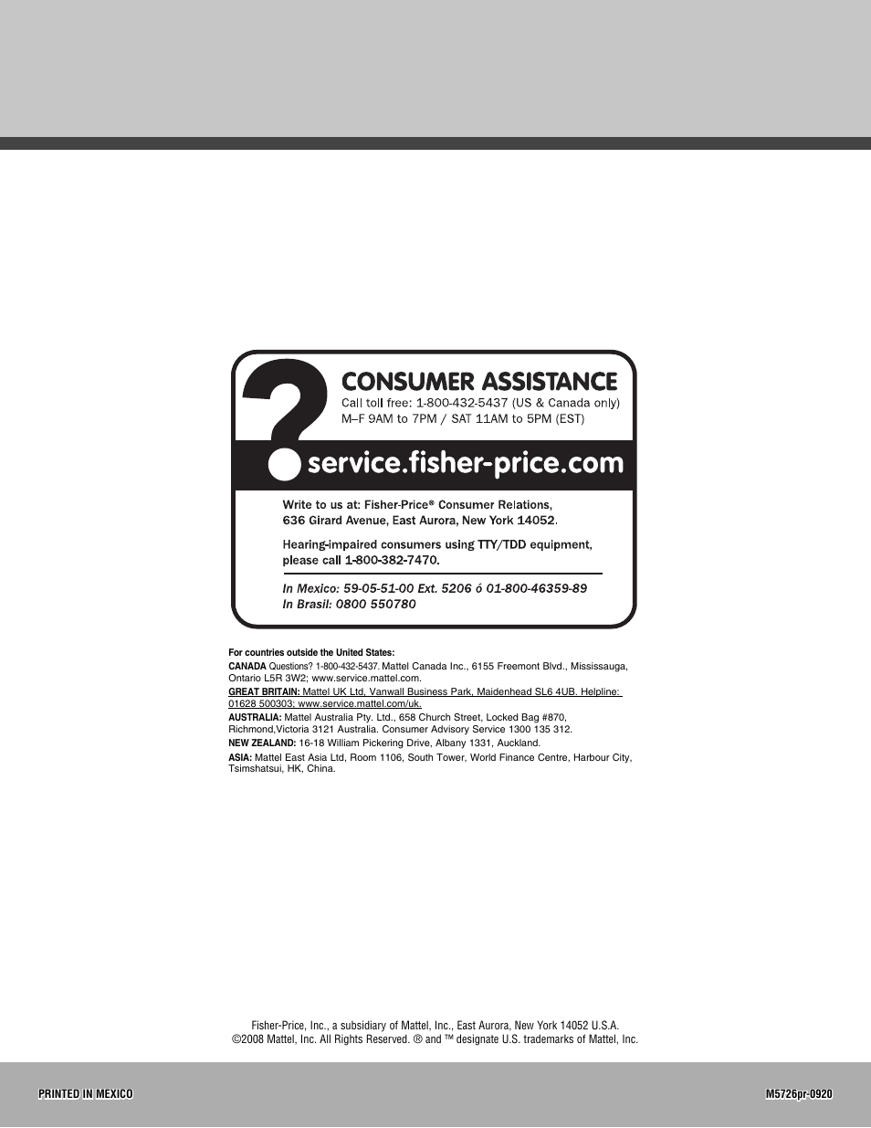 Fisher-Price M5726 User Manual | Page 12 / 12