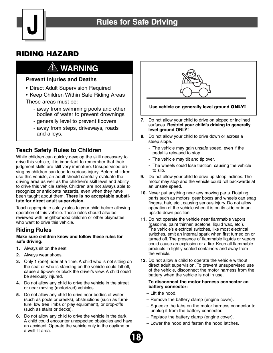 Rules for safe driving, Warning, Riding hazard | Fisher-Price 74765 User Manual | Page 18 / 28