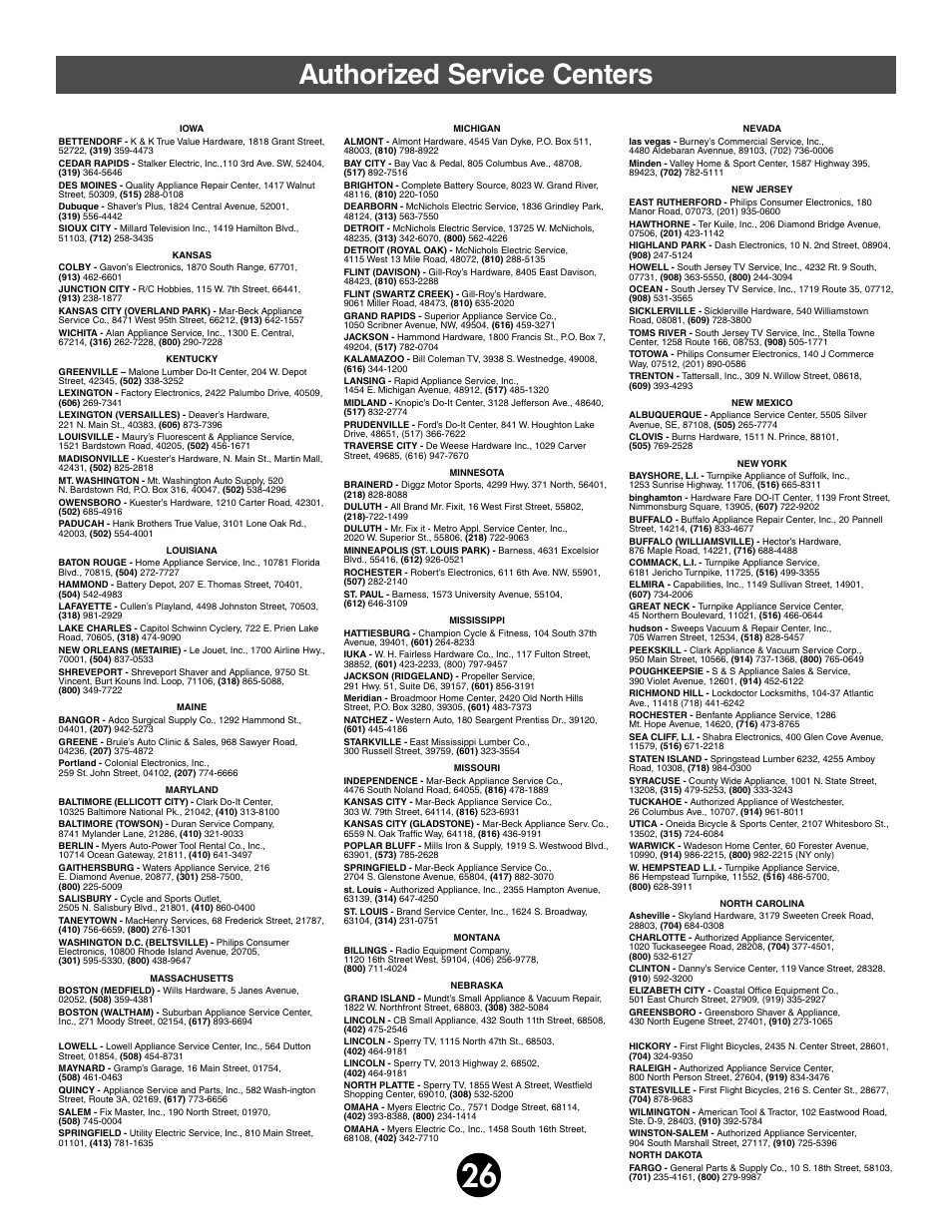 Authorized service centers | Fisher-Price 74765 User Manual | Page 26 / 28