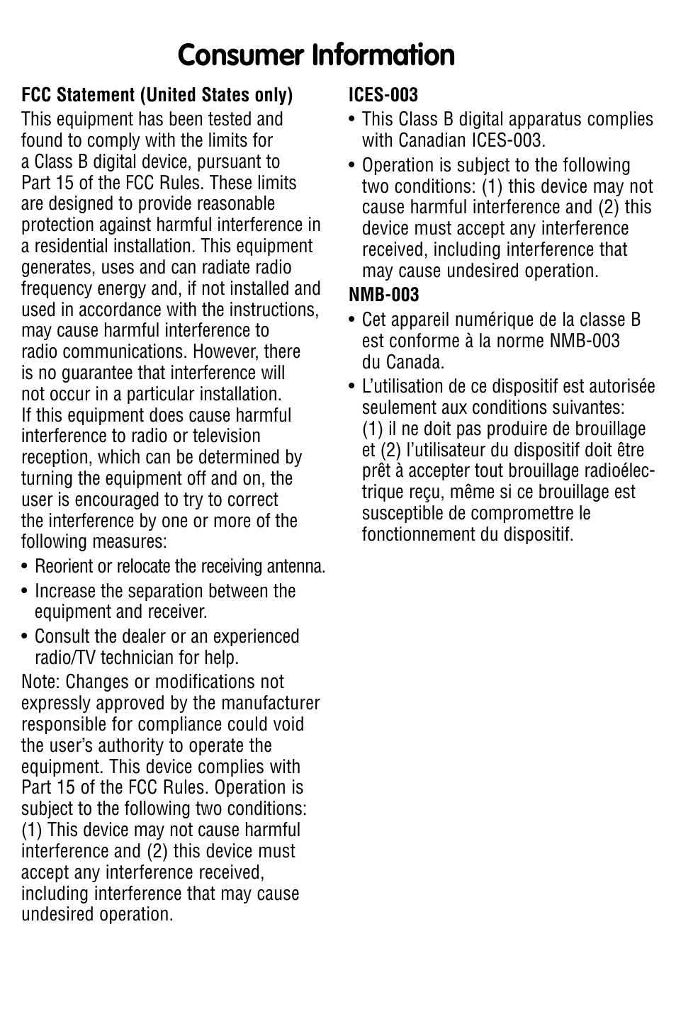 Consumer information | Fisher-Price x0018 User Manual | Page 3 / 4
