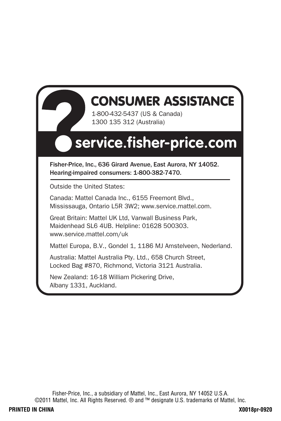 Fisher-Price x0018 User Manual | Page 4 / 4