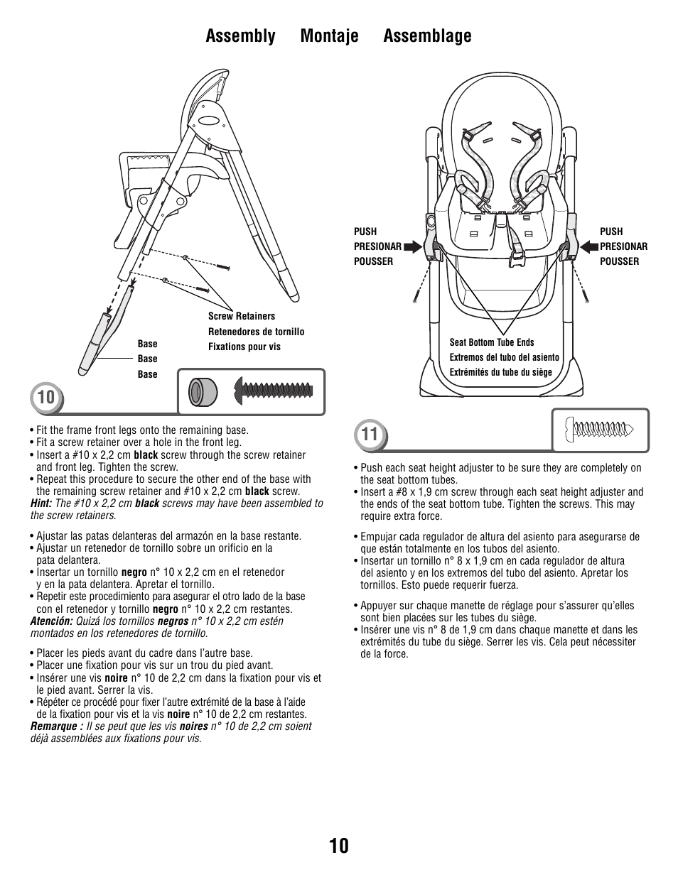 Assembly montaje assemblage 10 11 | Fisher-Price Secure Child System V8606 User Manual | Page 10 / 24