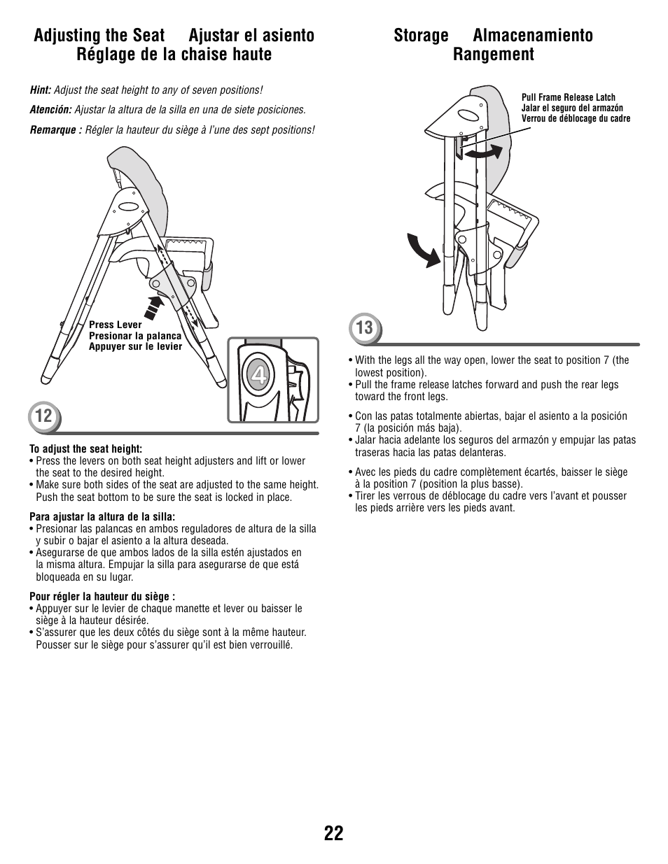 Storage almacenamiento rangement | Fisher-Price Secure Child System V8606 User Manual | Page 22 / 24