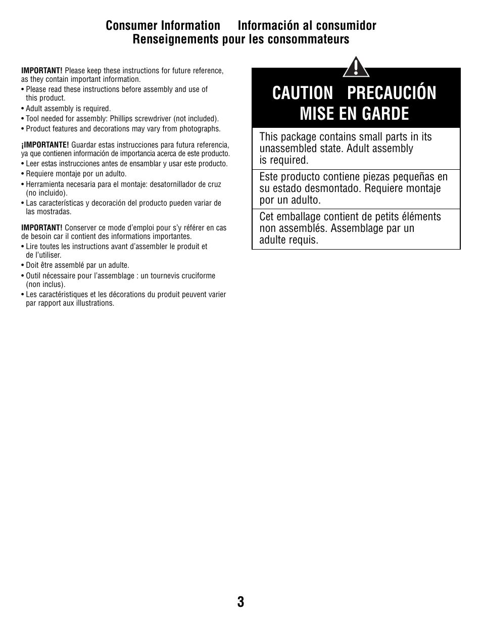 Caution precaución mise en garde | Fisher-Price Secure Child System V8606 User Manual | Page 3 / 24