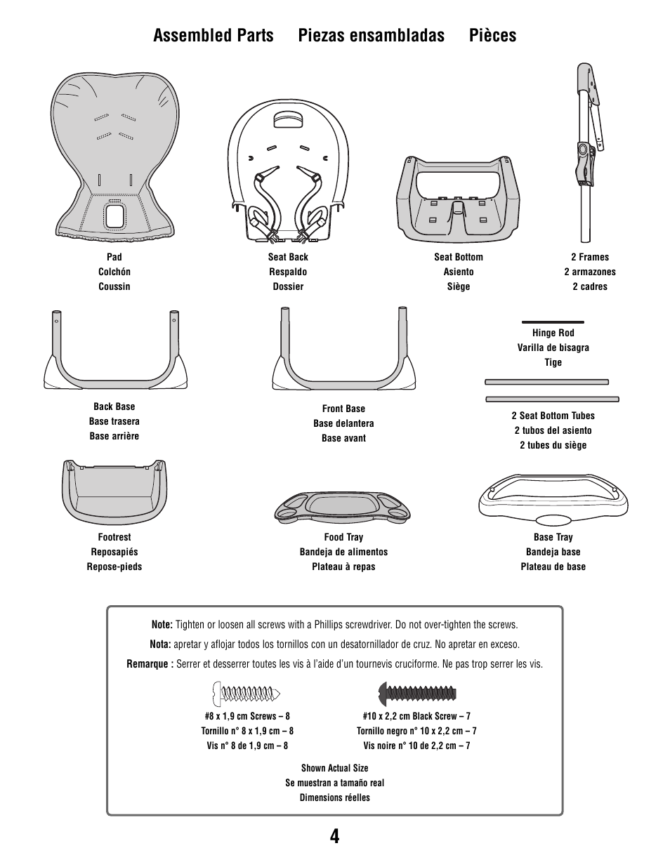 Assembled parts piezas ensambladas pièces | Fisher-Price Secure Child System V8606 User Manual | Page 4 / 24