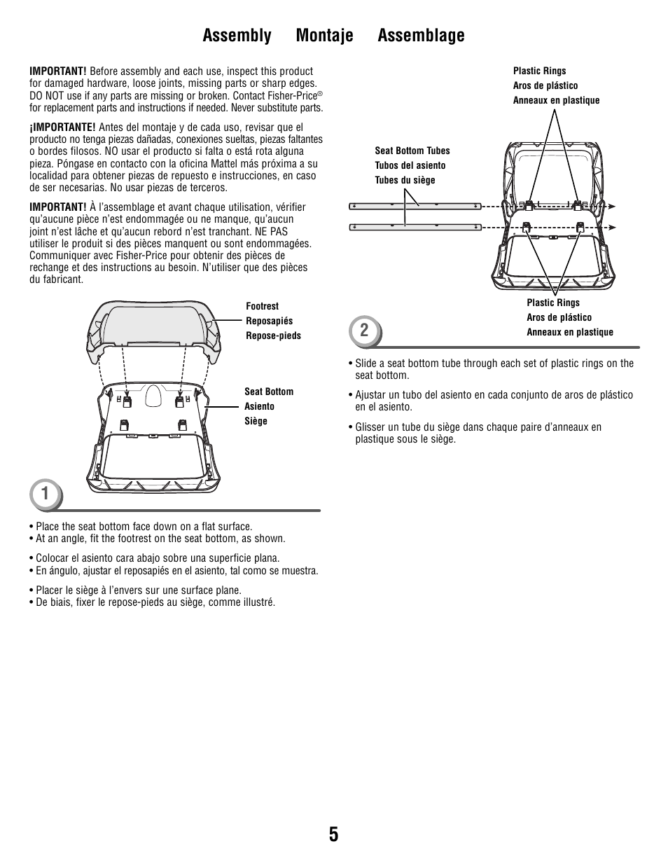 Assembly montaje assemblage 1 2 | Fisher-Price Secure Child System V8606 User Manual | Page 5 / 24