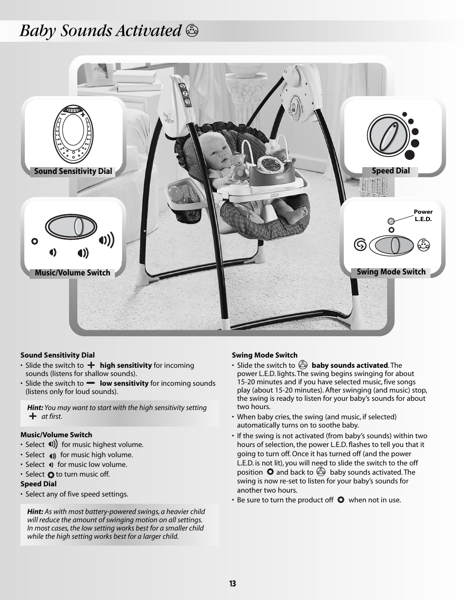 Baby sounds activated | Fisher-Price DELUXE SMART RESPONSE B2388 User Manual | Page 13 / 16