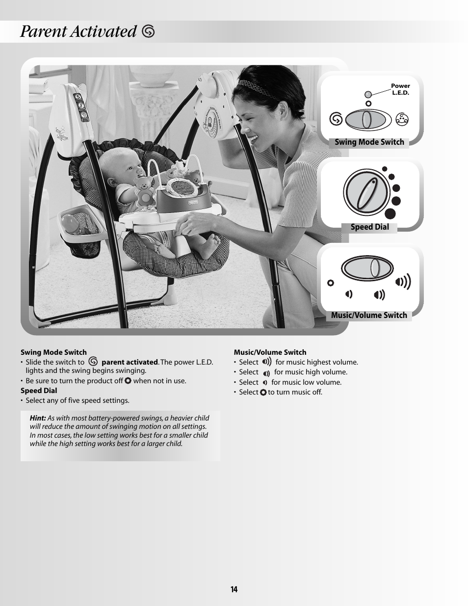 Parent activated | Fisher-Price DELUXE SMART RESPONSE B2388 User Manual | Page 14 / 16