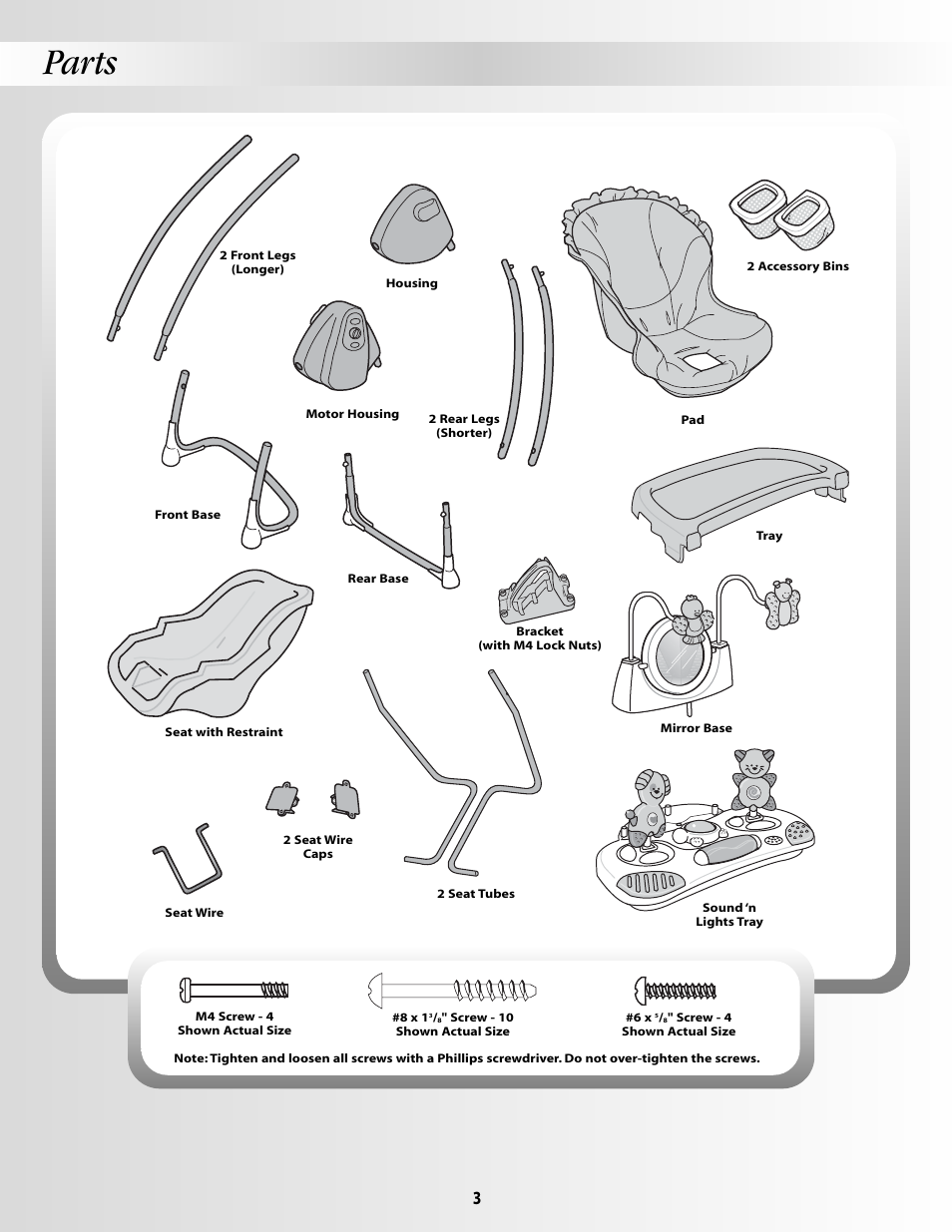 Parts | Fisher-Price DELUXE SMART RESPONSE B2388 User Manual | Page 3 / 16