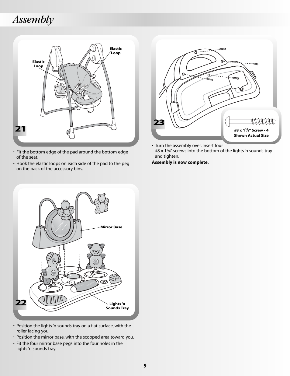 Assembly | Fisher-Price DELUXE SMART RESPONSE B2388 User Manual | Page 9 / 16
