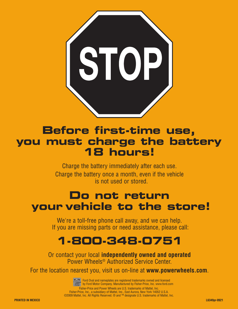 Do not return your vehicle to the store | Fisher-Price L6349 User Manual | Page 28 / 28