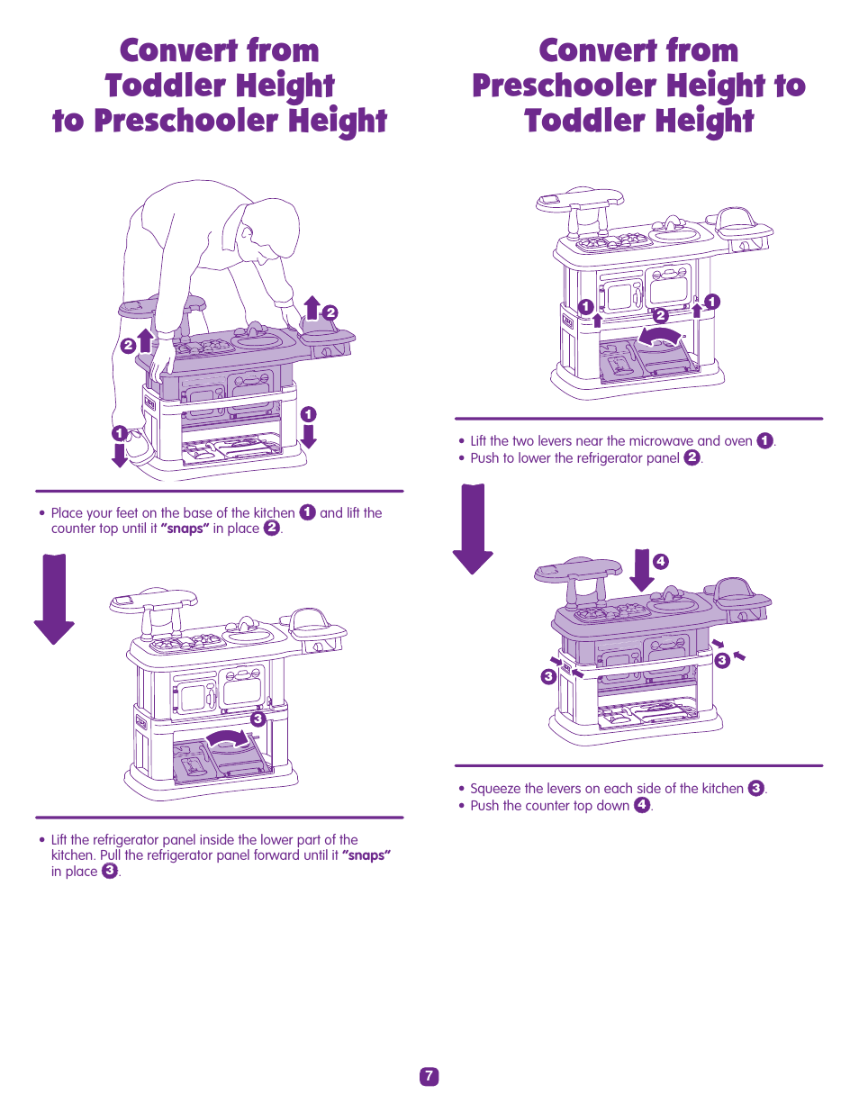 Convert from toddler height to preschooler height, Convert from preschooler height to toddler height | Fisher-Price TODDLER T3257 User Manual | Page 7 / 8